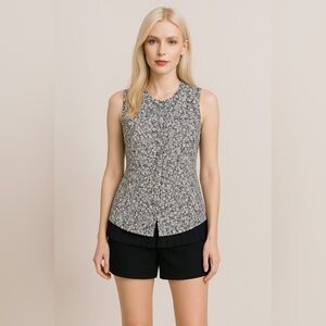 Derek Lam 10 Crosby Sleeveless Button‎ Down Top with Pleated Hem